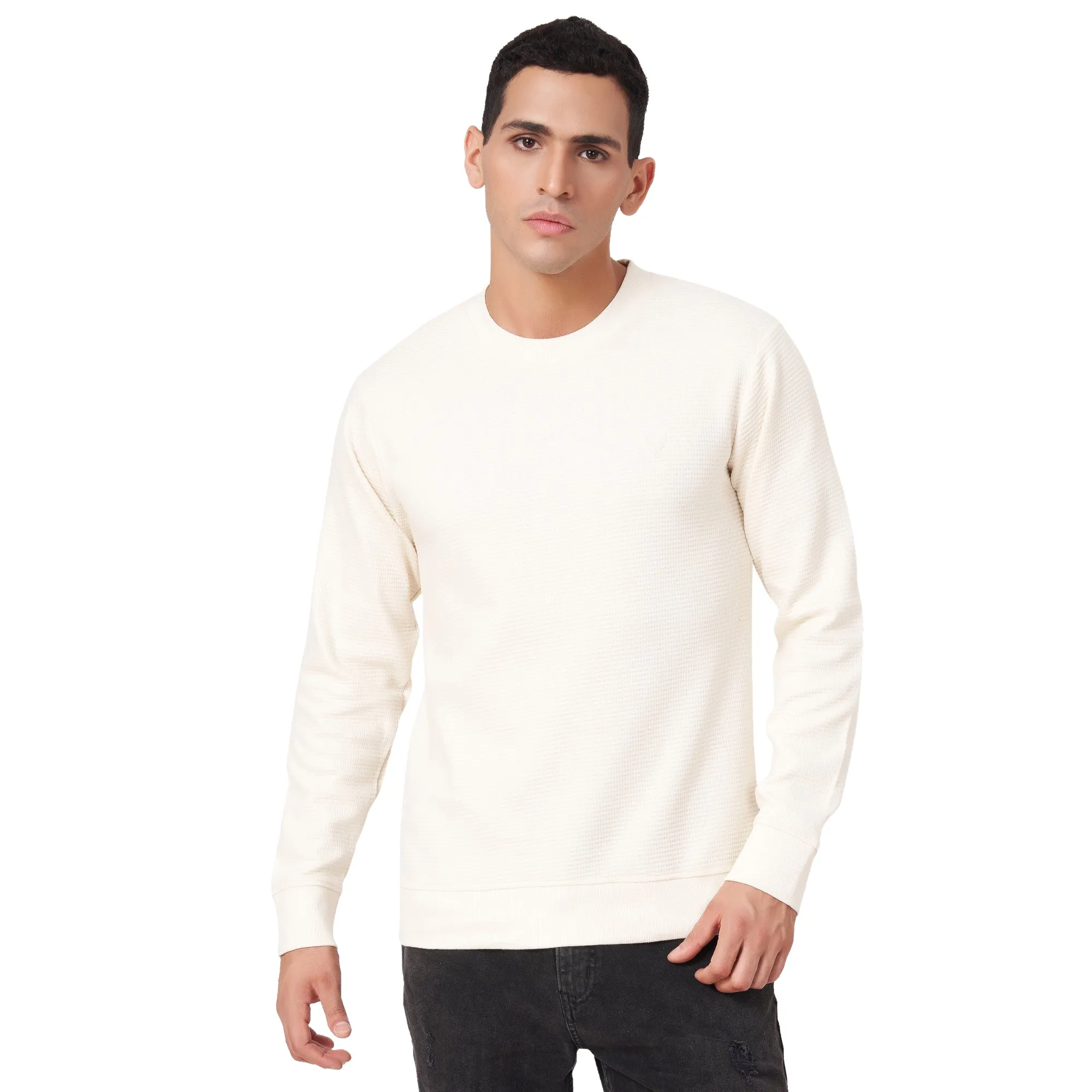 100% Cotton Waffle Knit Full Sleeve Round Neck Sweatshirt