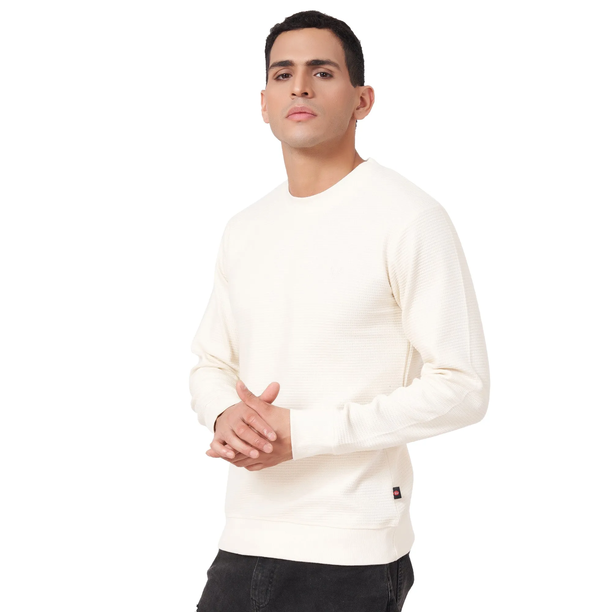 100% Cotton Waffle Knit Full Sleeve Round Neck Sweatshirt