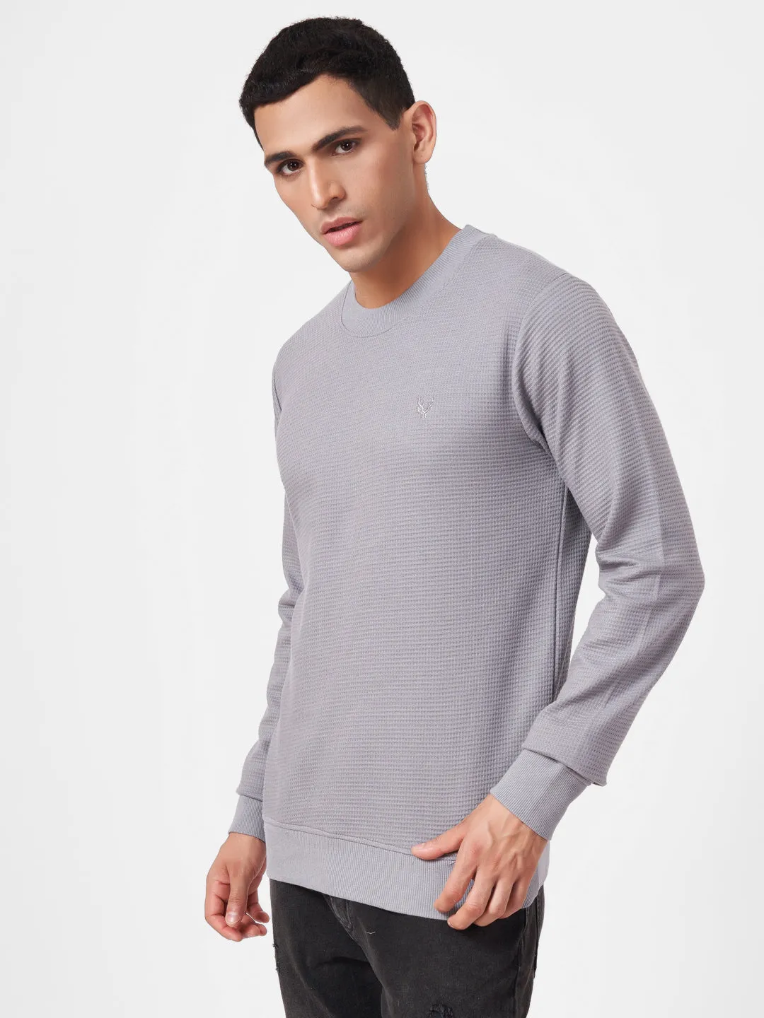 100% Cotton Waffle Knit Full Sleeve Round Neck Sweatshirt