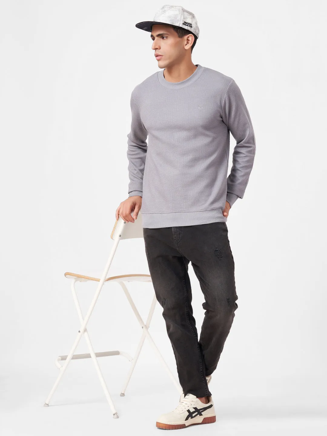 100% Cotton Waffle Knit Full Sleeve Round Neck Sweatshirt