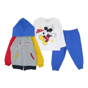 3 Pc Cotton Terry Zip Up Hooded Jacket Set - Mickey Club