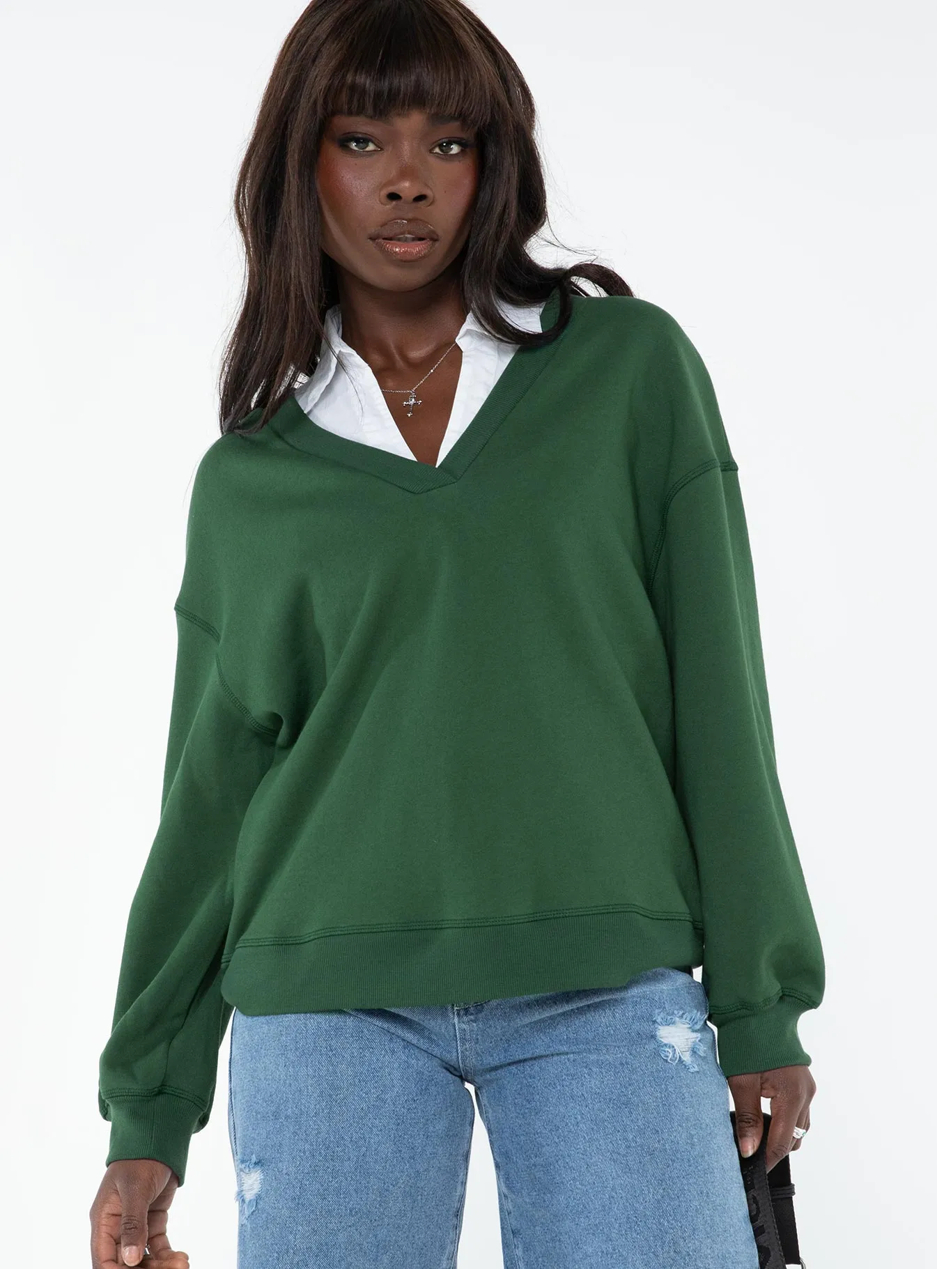 Akasha V Neck Jumper Green