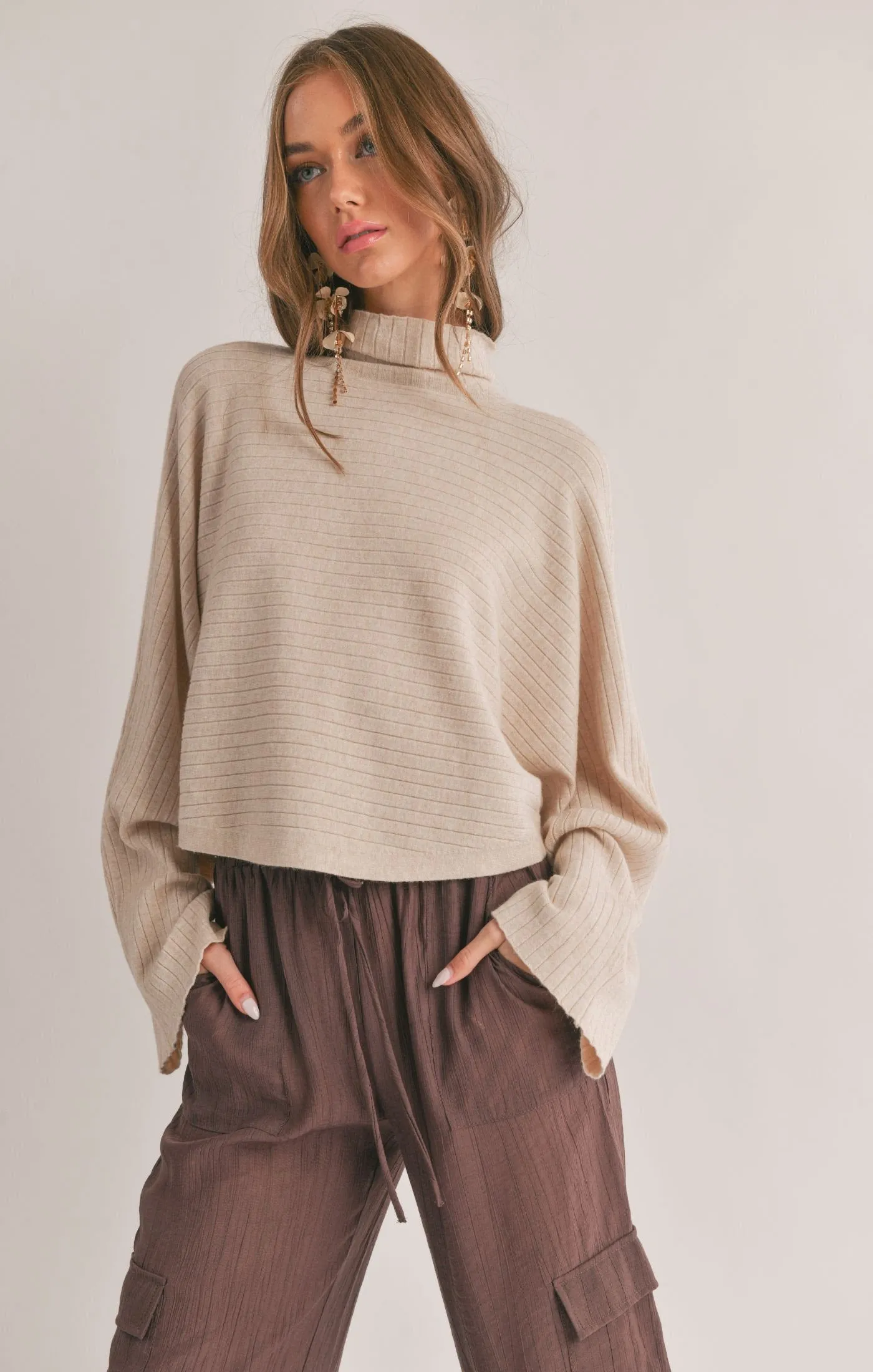 Alba Hi-Neck Dolam Sleeve Ribbed Sweater