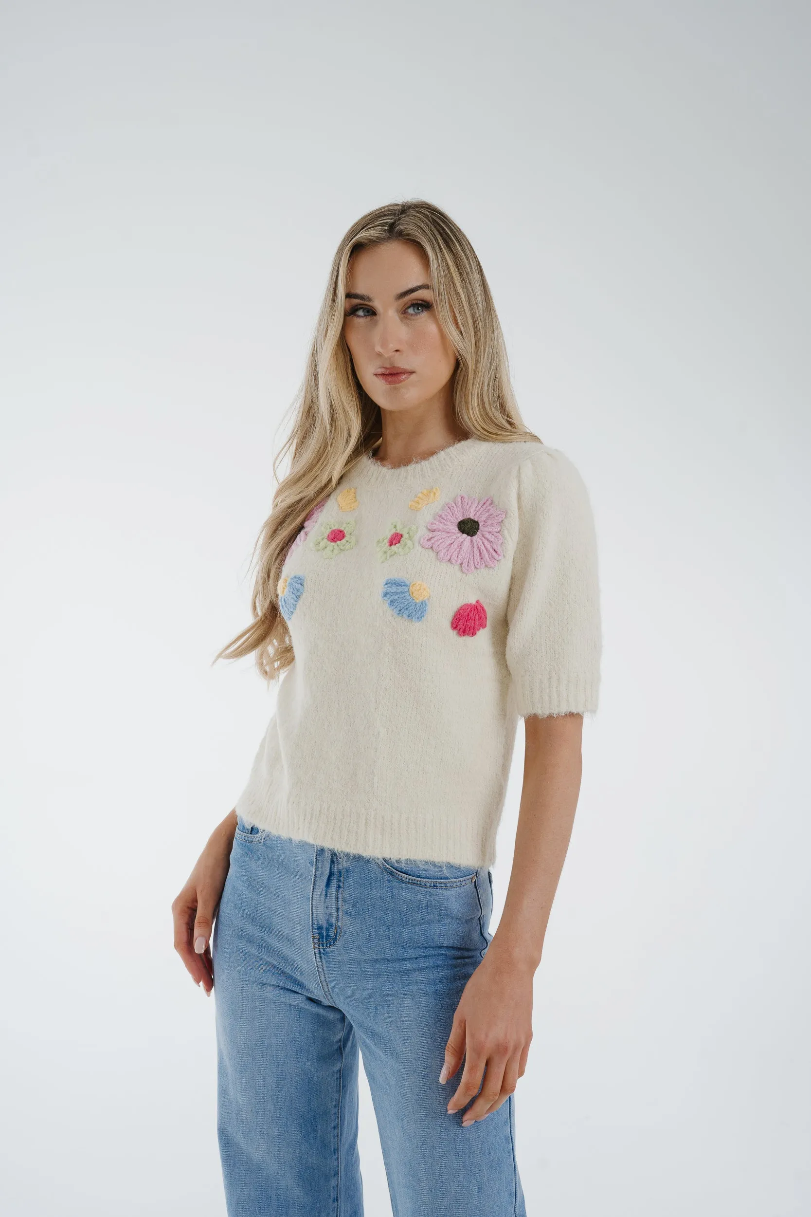 Ally Embroidered Floral Jumper In Cream