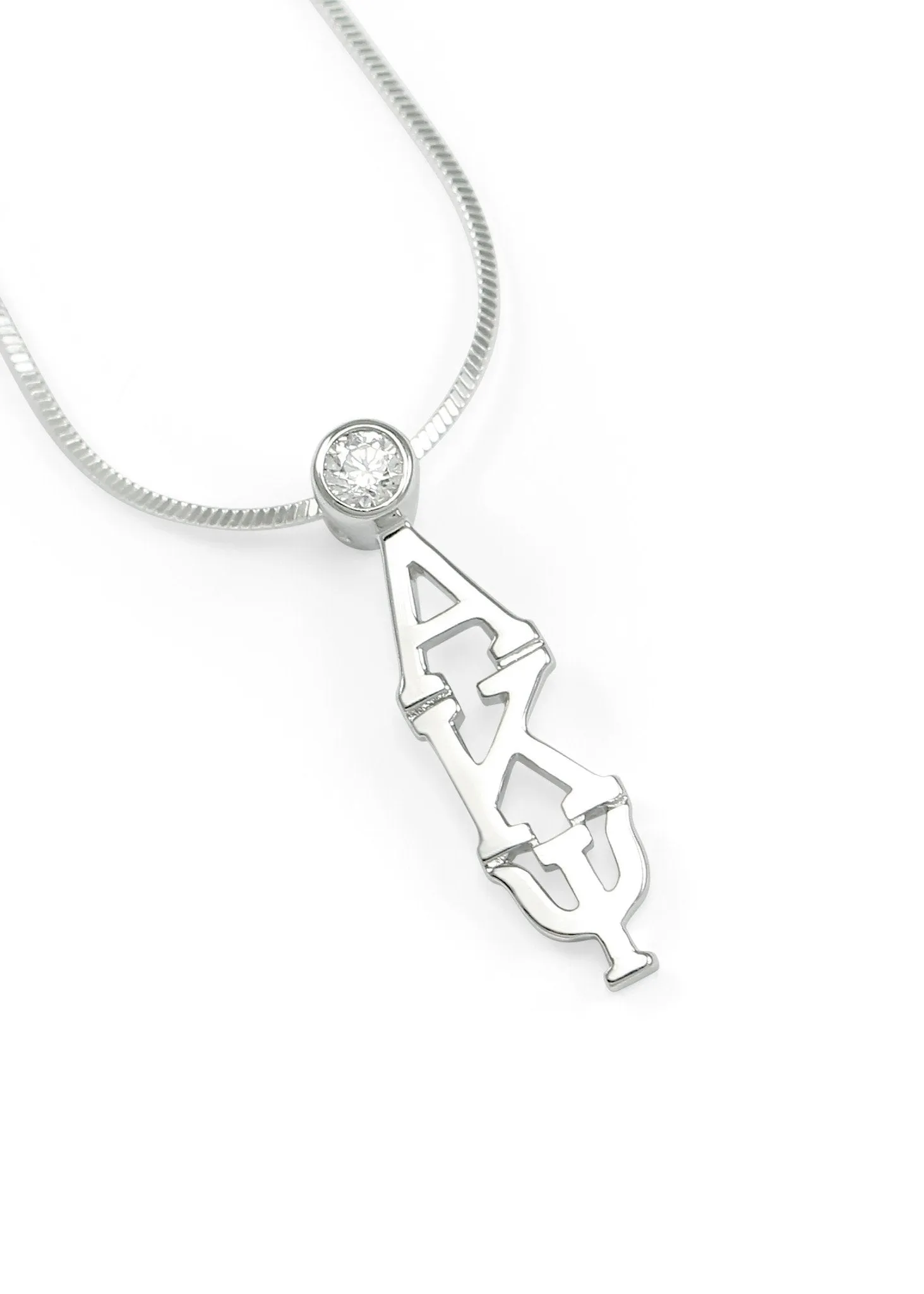 Alpha Kappa Psi Sterling silver lavaliere with clear cz crystal