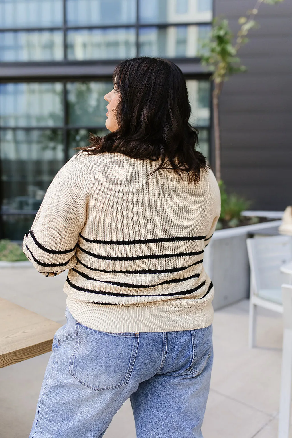 Ampersand Cream & Black Stripe Zip Sweater