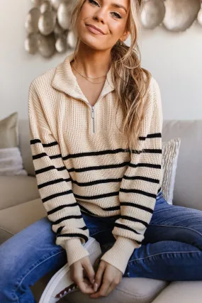 Ampersand Cream & Black Stripe Zip Sweater