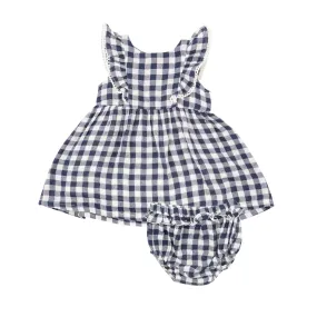 Angel Dear Ruffle Dress   Diaper Cover - Gingham Navy