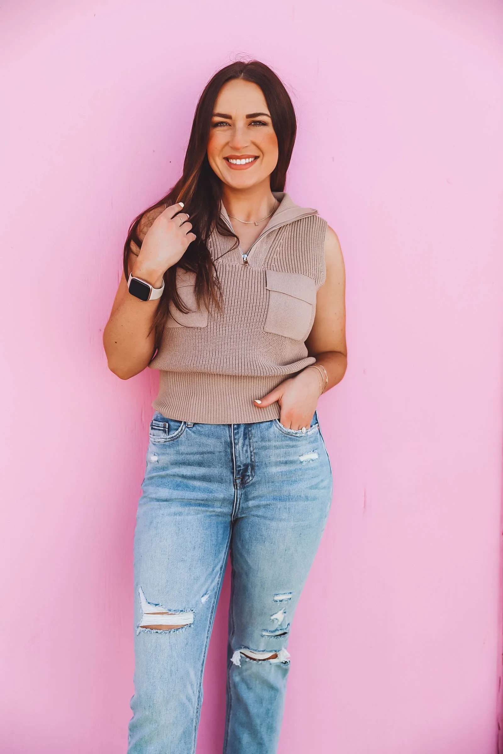 Aria Knit Tank-Taupe