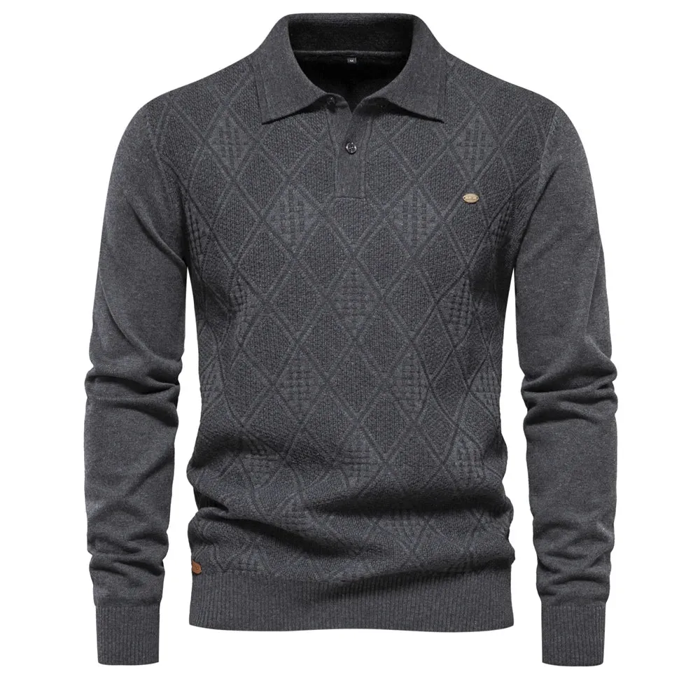 Autumn Cotton Polo Neck Sweaters for Men High Quality Pullover Knitted Sweater Men England Style Casual Social Pull Men