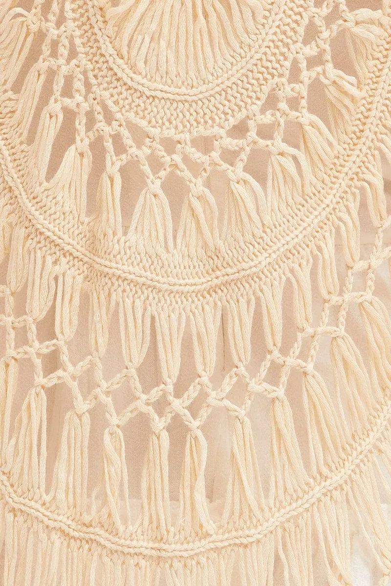 Beige Crochet Beach Pullover Dress Cover Up