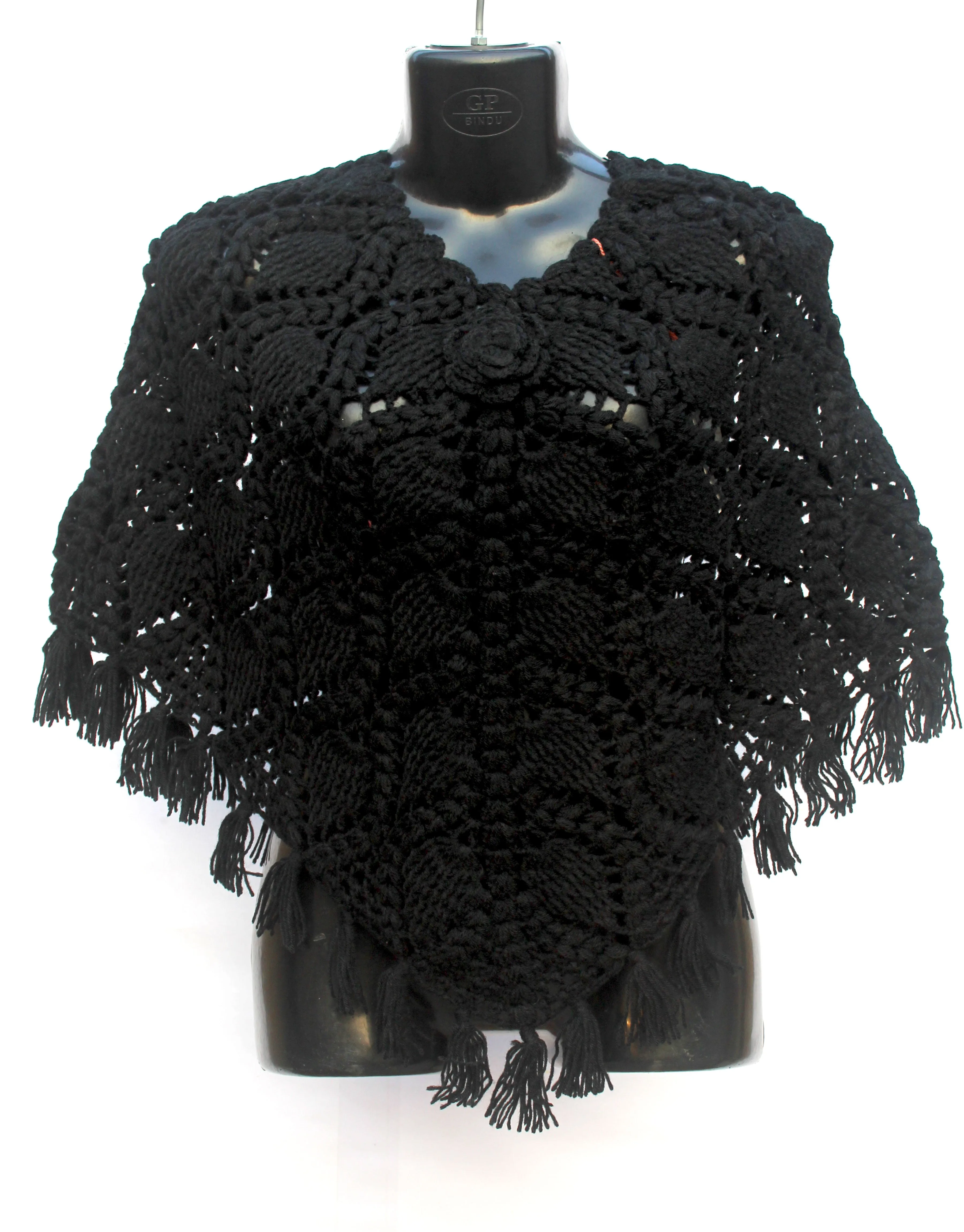 Black Free Size Handmade Graminarts Woolen Poncho For Girls/Women