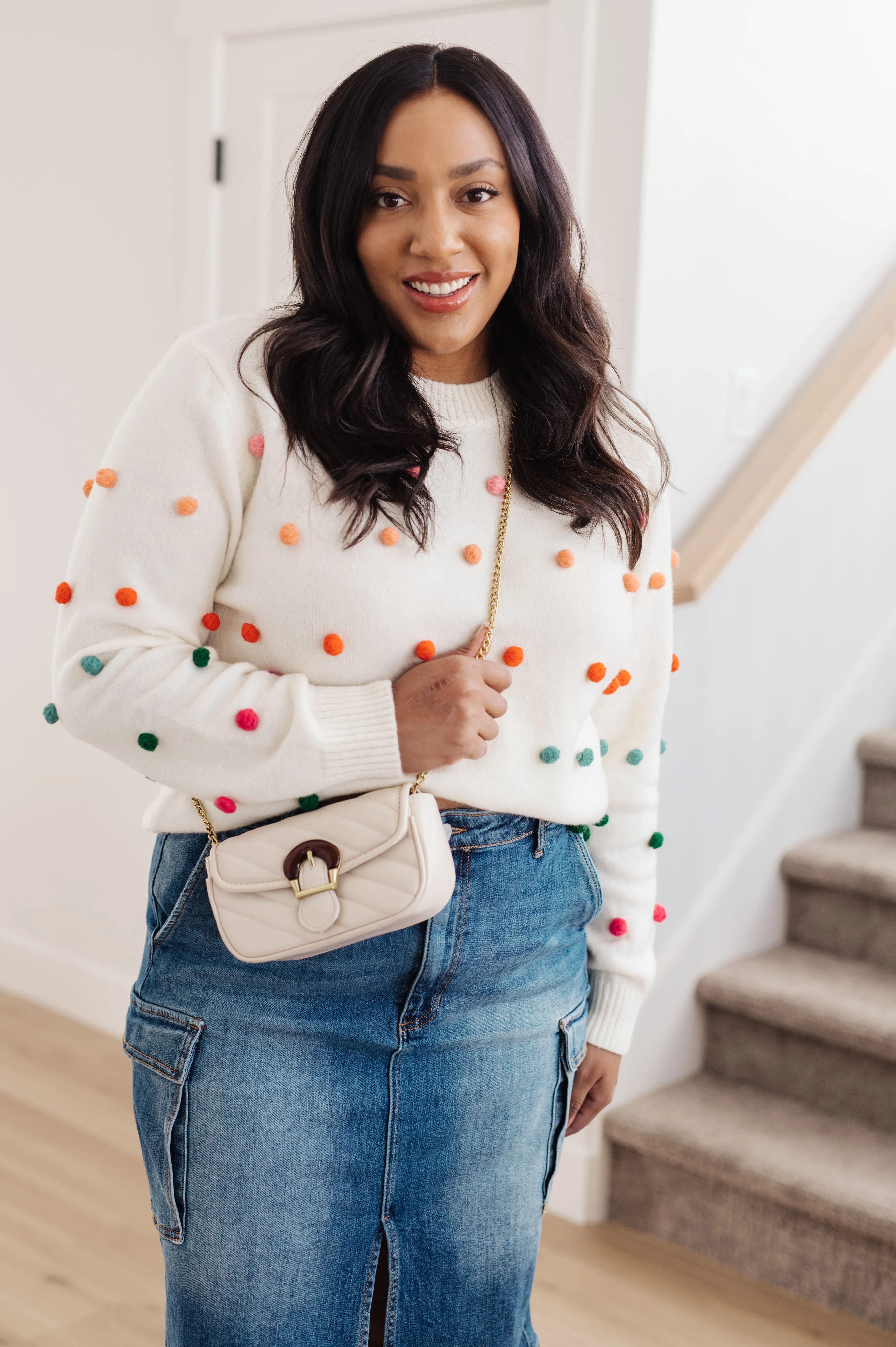 Candy Buttons Pom Detail Sweater- USE CODE SPRING24 for 40% OFF!!!!