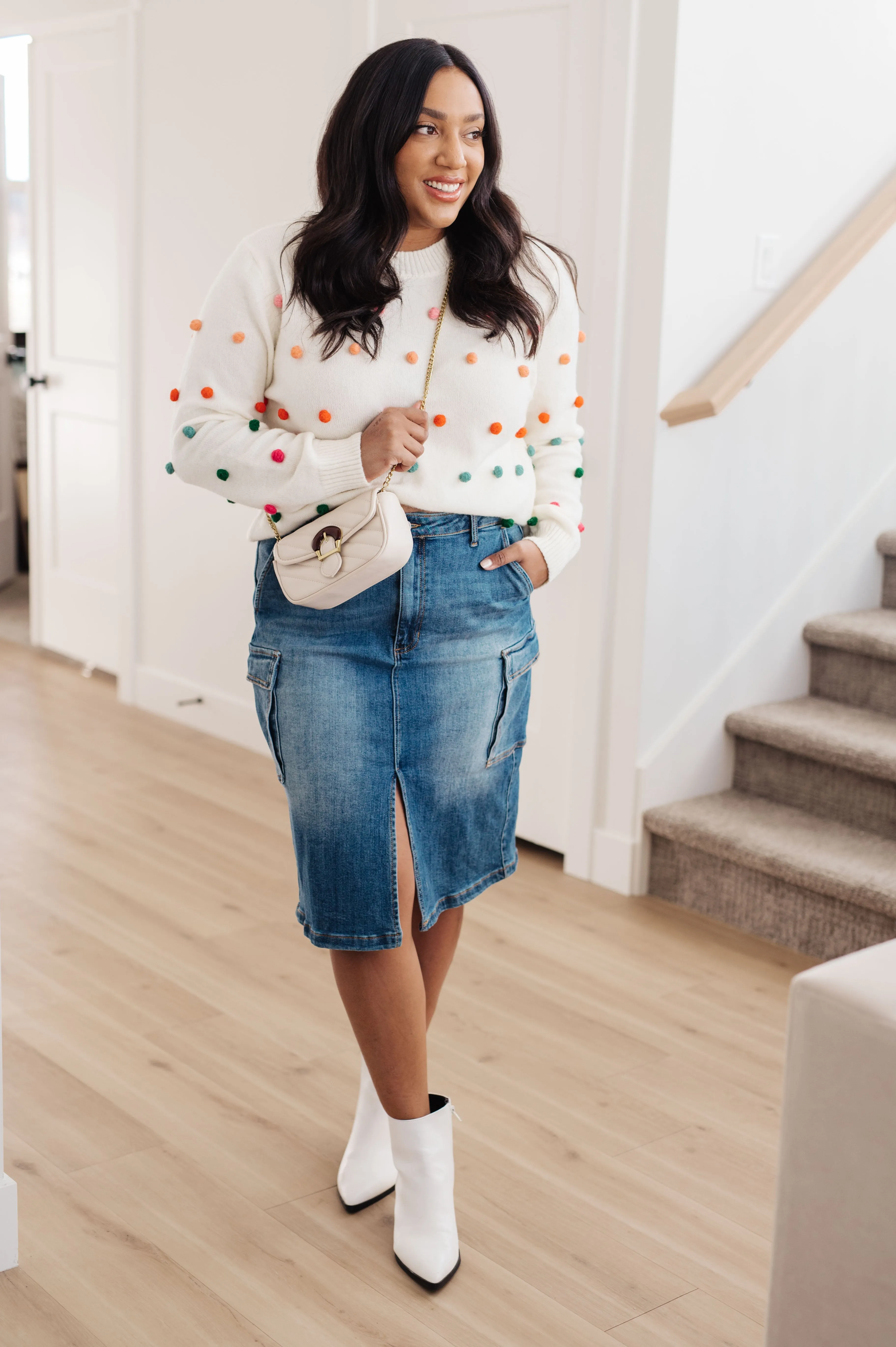 Candy Buttons Pom Detail Sweater- USE CODE SPRING24 for 40% OFF!!!!