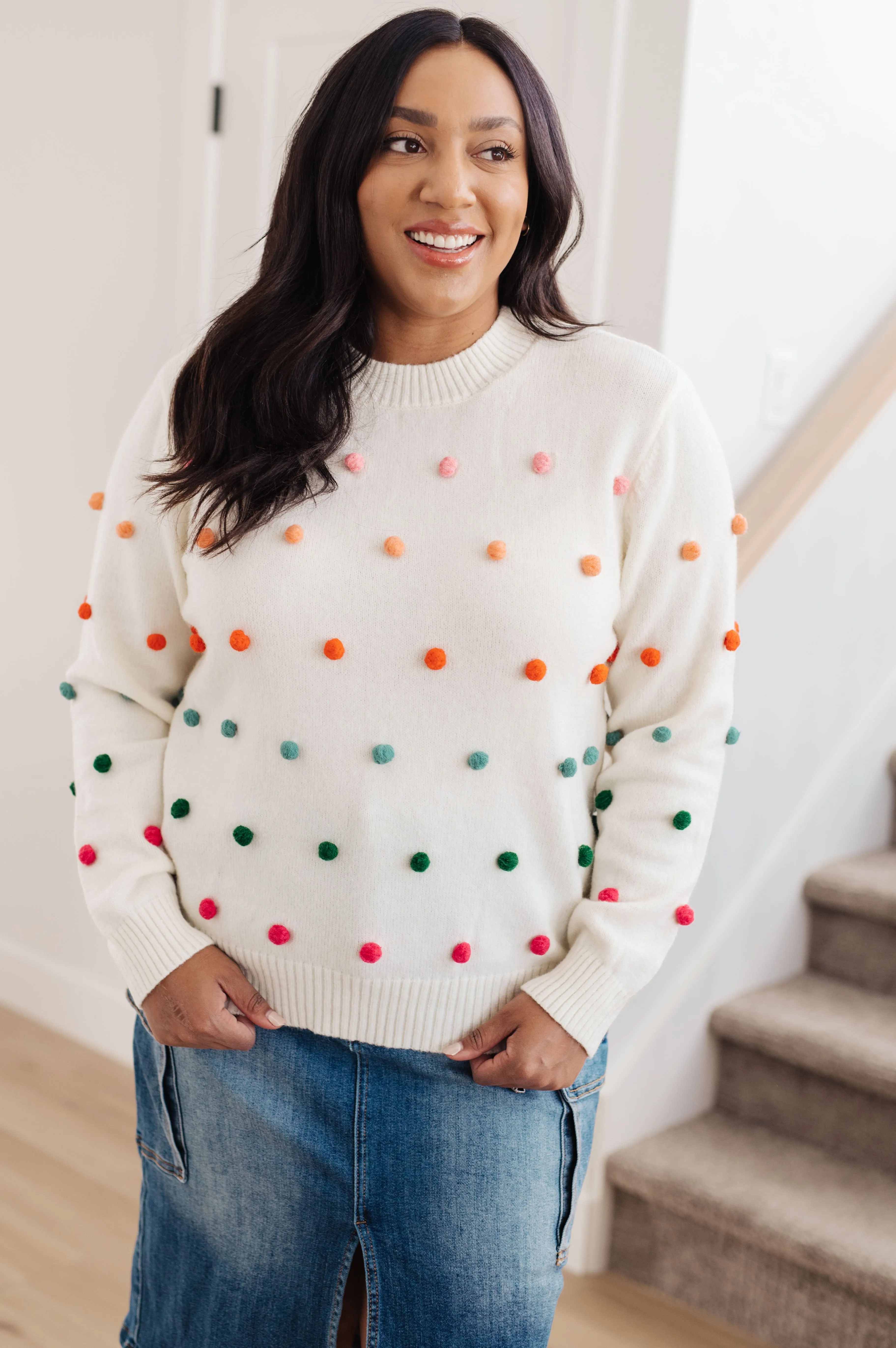 Candy Buttons Pom Detail Sweater- USE CODE SPRING24 for 40% OFF!!!!