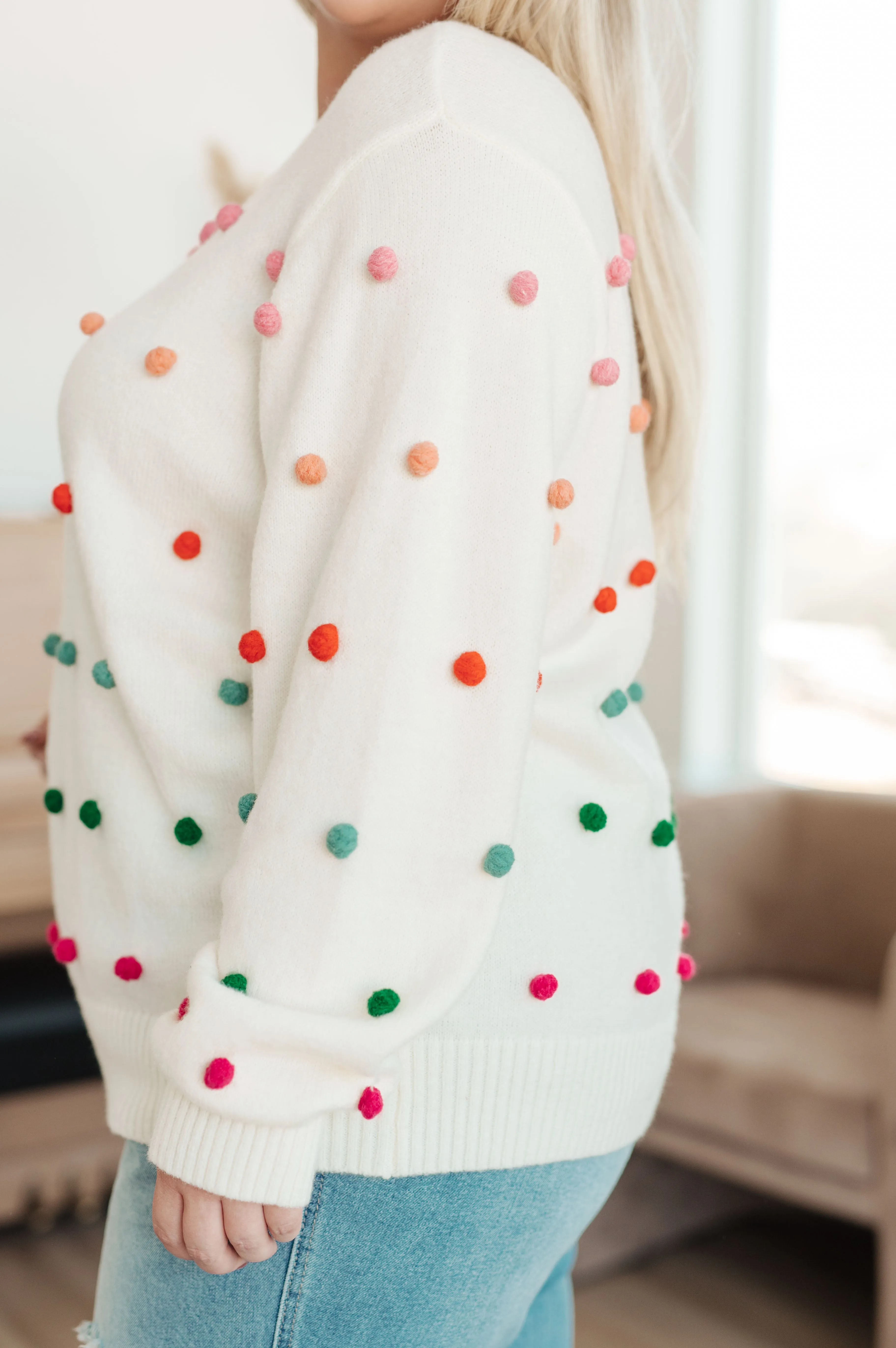 Candy Buttons Pom Detail Sweater- USE CODE SPRING24 for 40% OFF!!!!