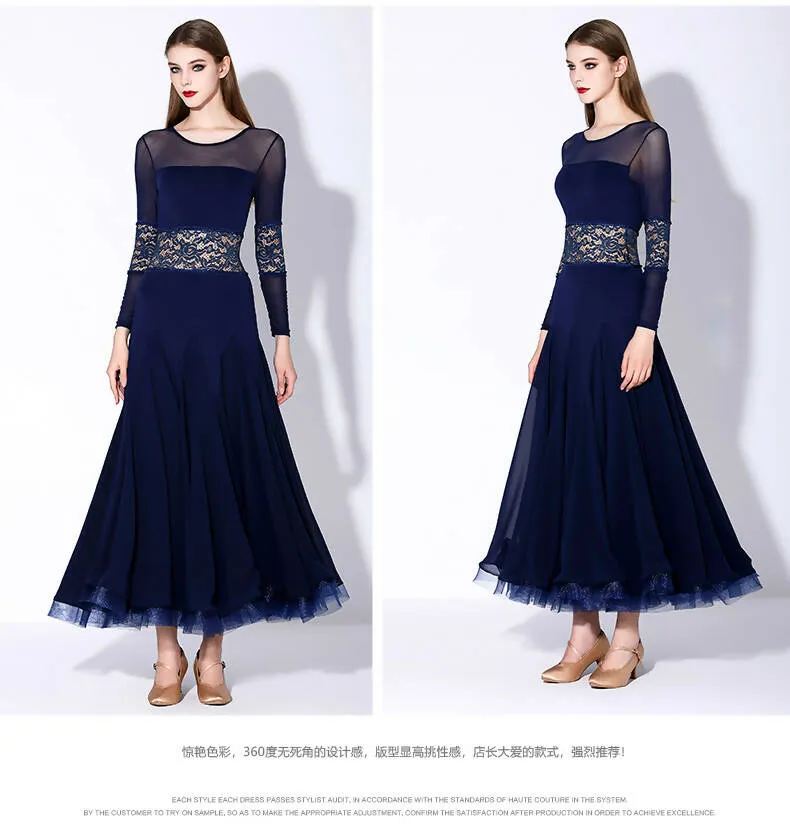 Classic Navy Lace Ballroom Dance Practice Dress | 875