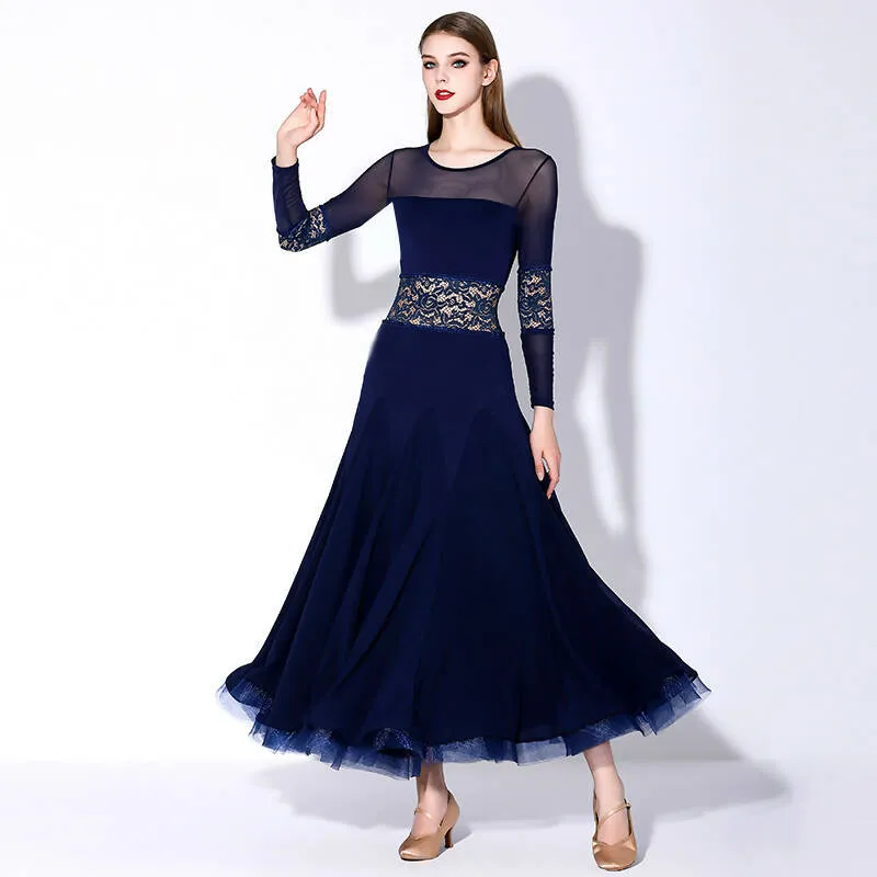 Classic Navy Lace Ballroom Dance Practice Dress | 875