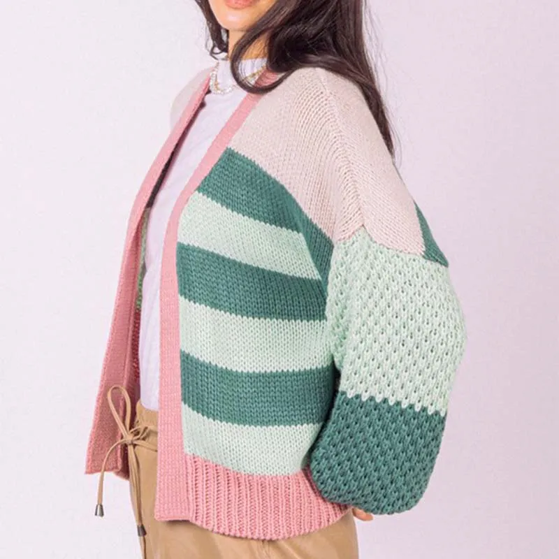 Colorblock Open Weave Bright Cardigan