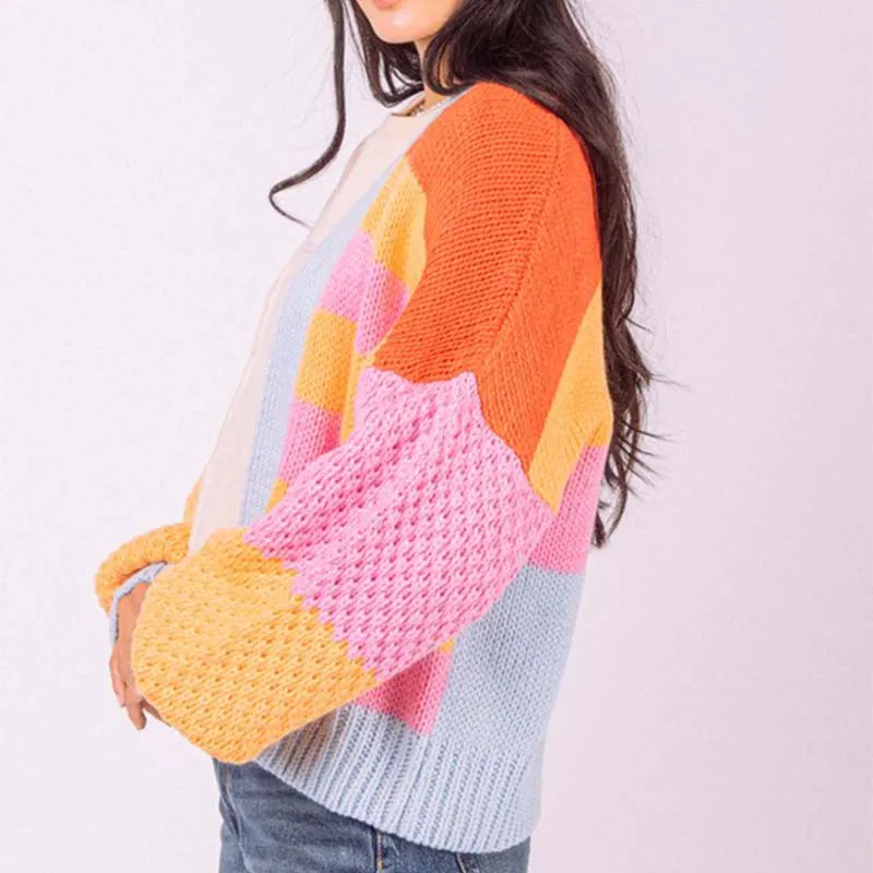 Colorblock Open Weave Bright Cardigan