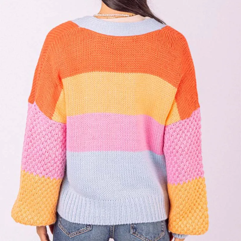 Colorblock Open Weave Bright Cardigan