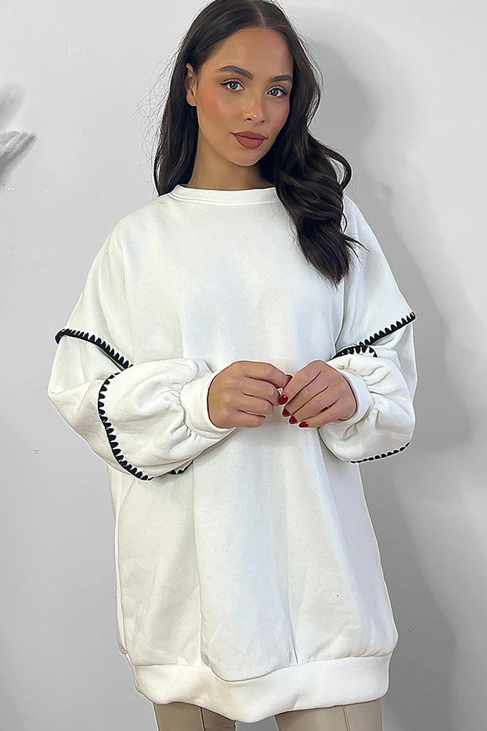 Contrast Stitch Trim Detail Oversized Sweatshirt