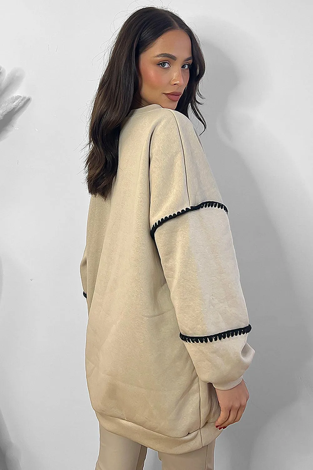 Contrast Stitch Trim Detail Oversized Sweatshirt