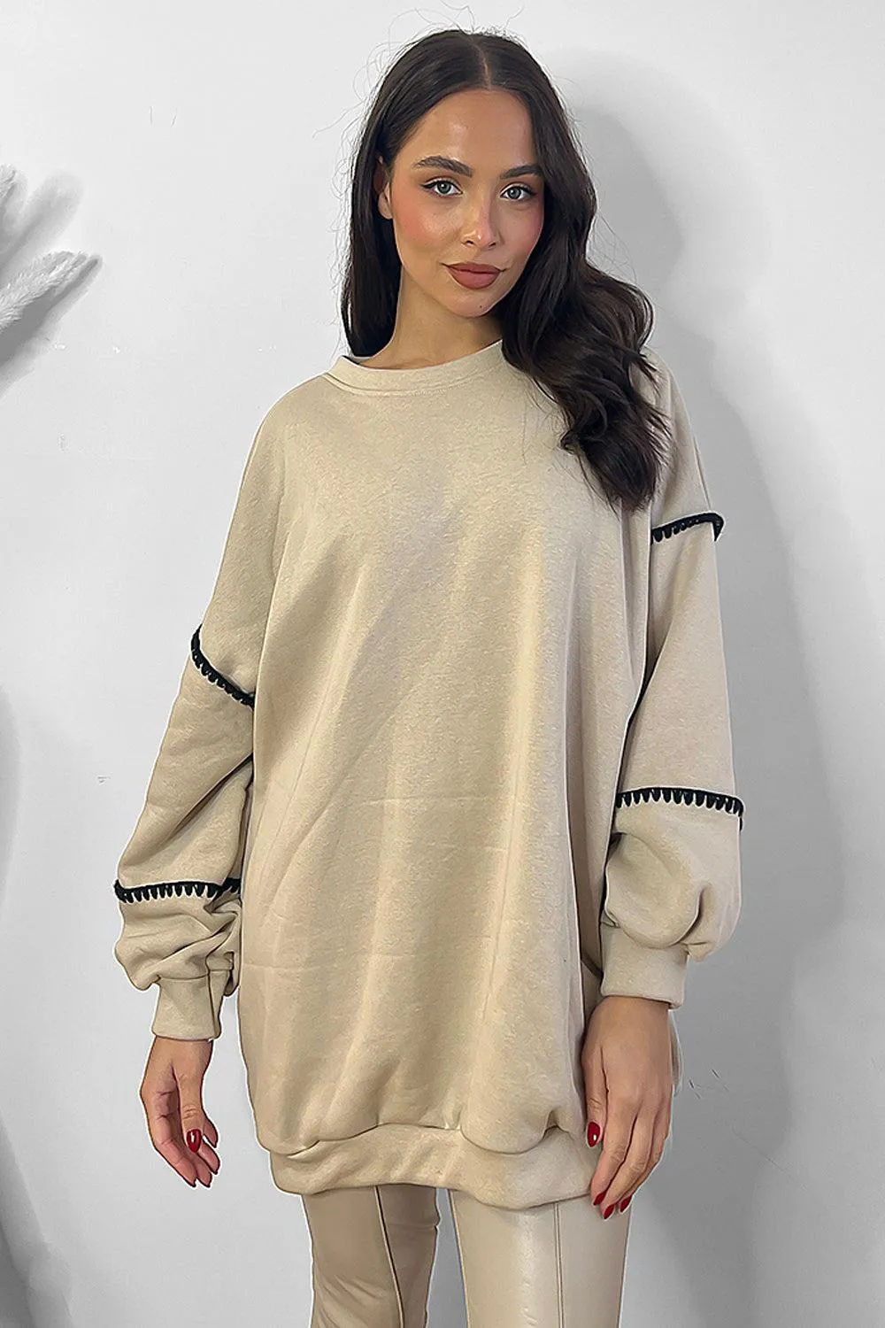 Contrast Stitch Trim Detail Oversized Sweatshirt