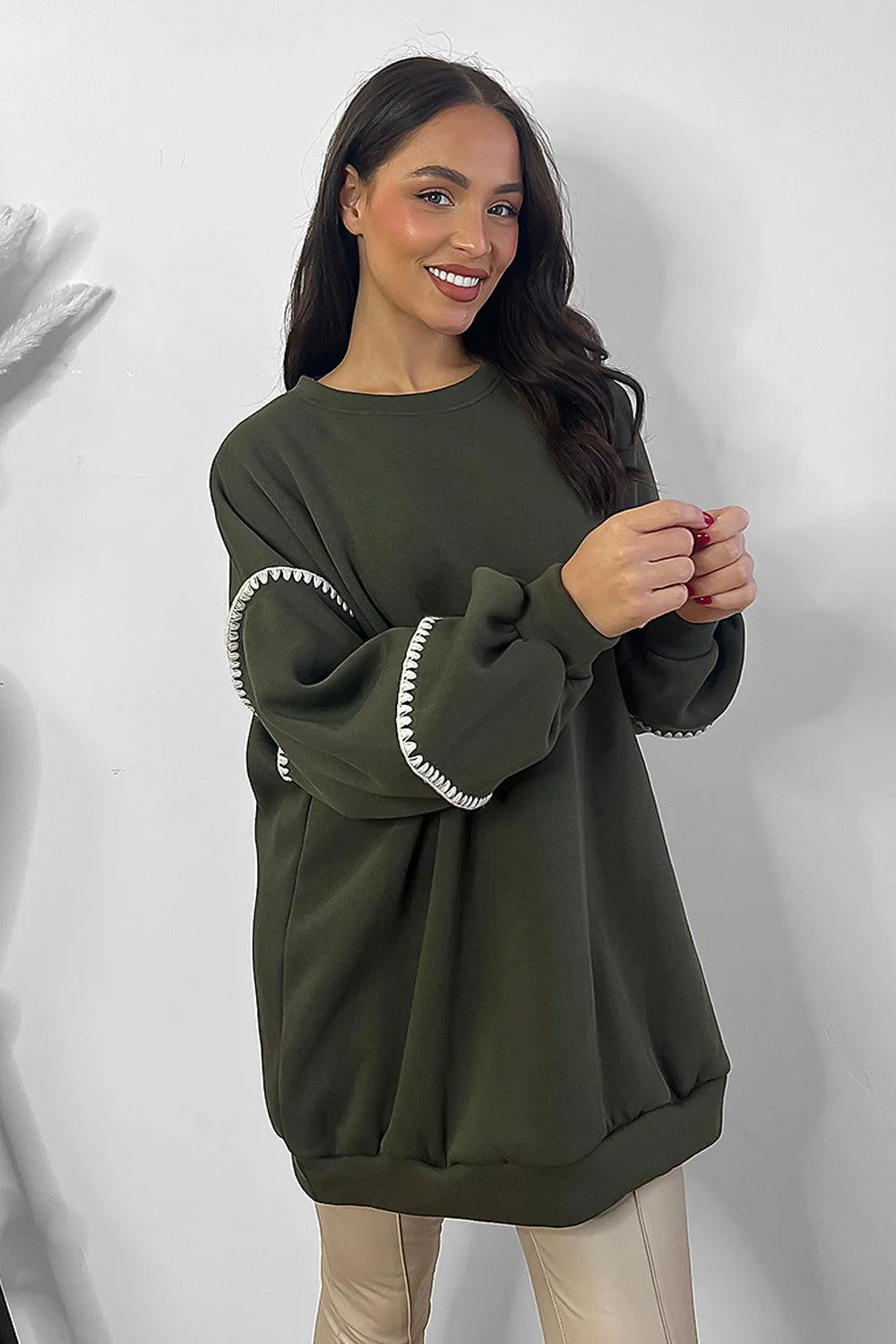 Contrast Stitch Trim Detail Oversized Sweatshirt