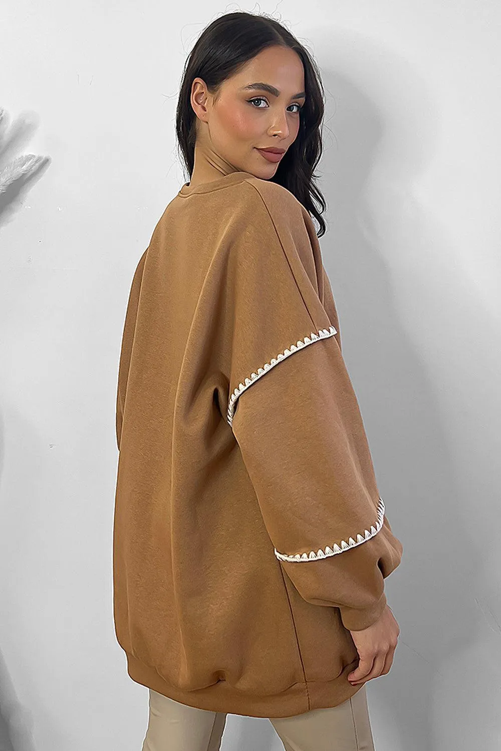 Contrast Stitch Trim Detail Oversized Sweatshirt