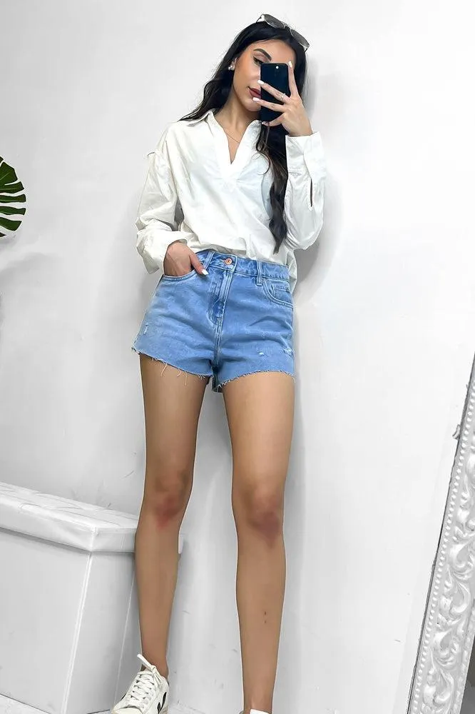 Distressed Light Blue Denim Shorts