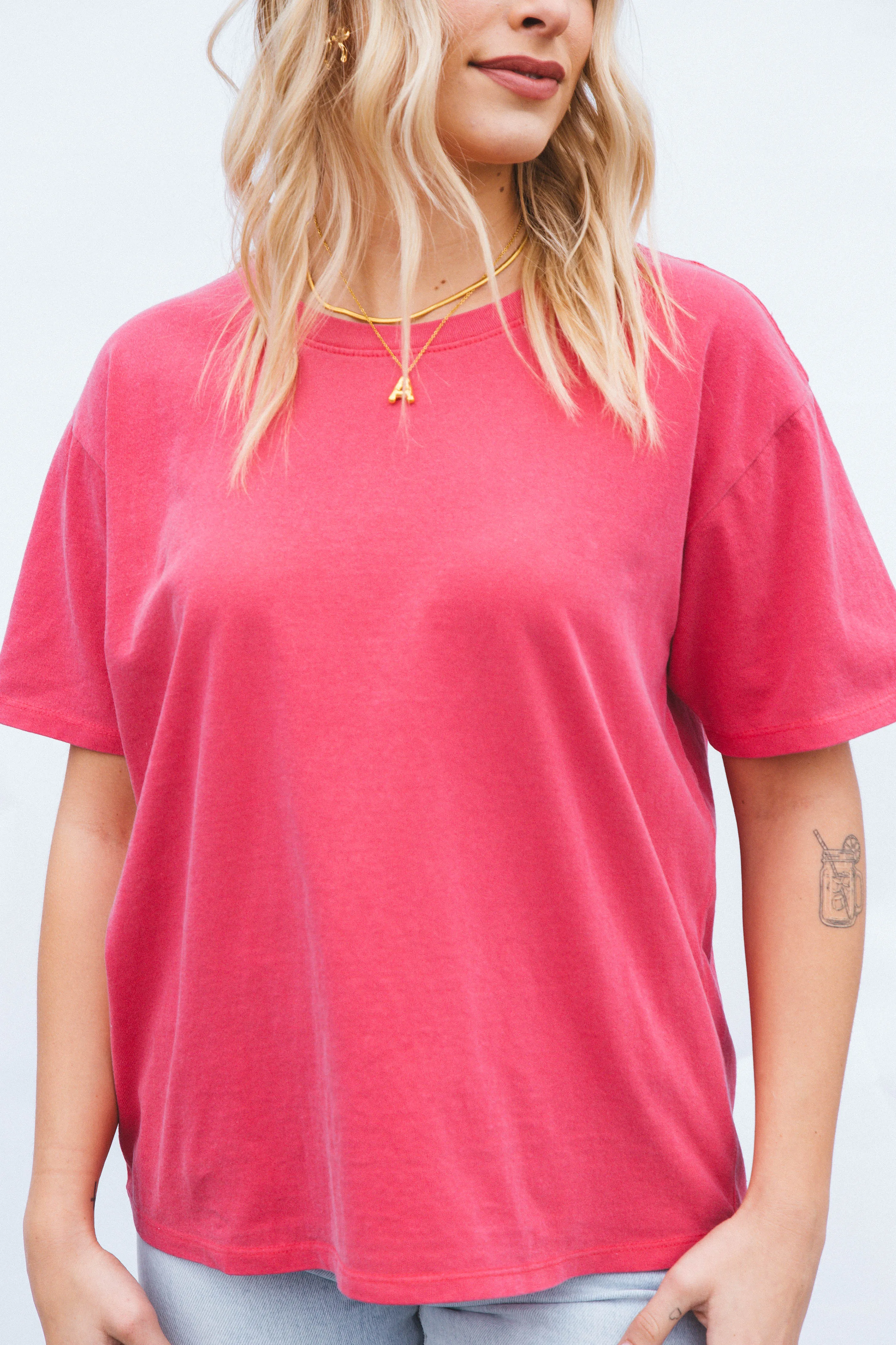 Elyse Short Sleeve Crew Neck Tee, Raspberry