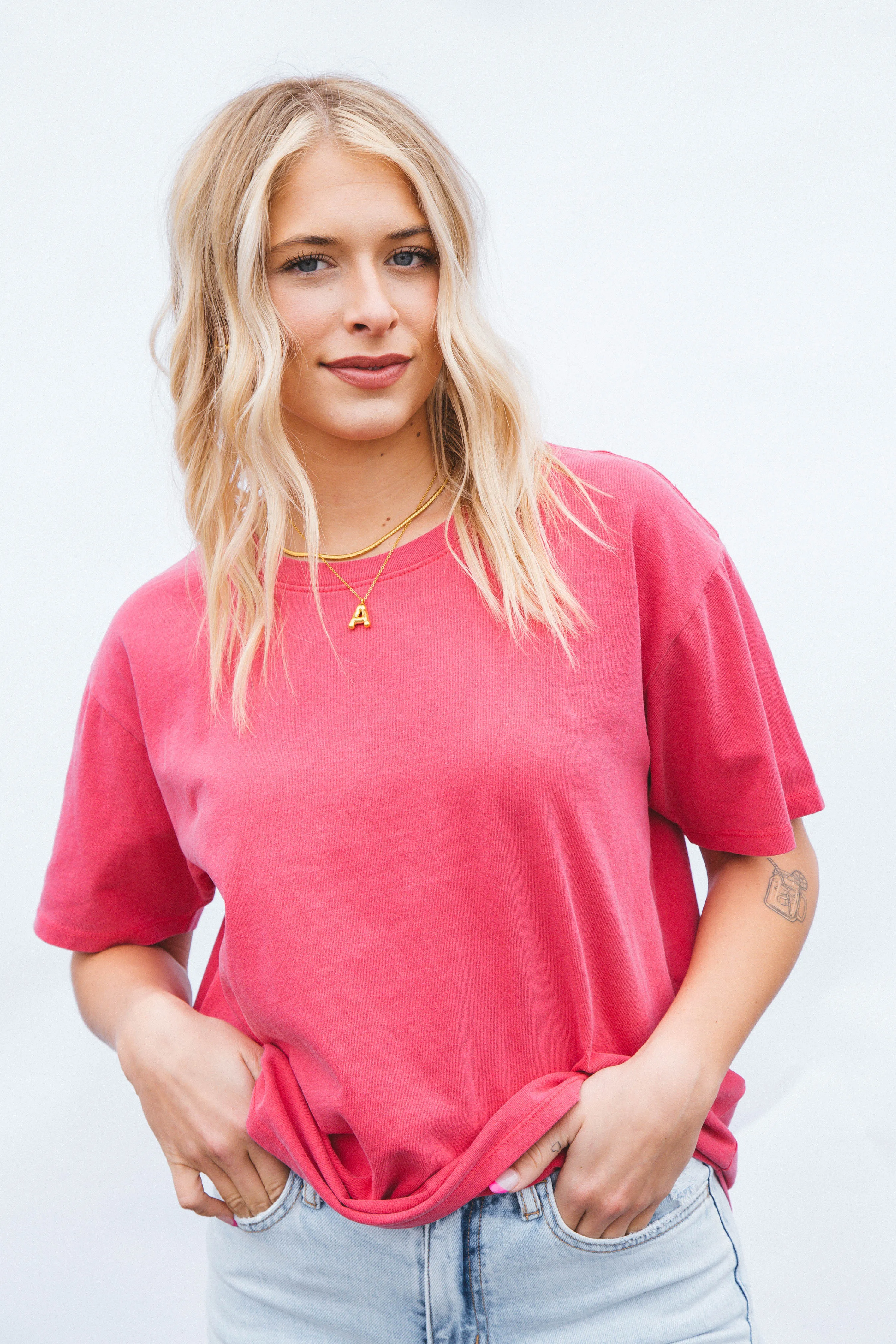 Elyse Short Sleeve Crew Neck Tee, Raspberry