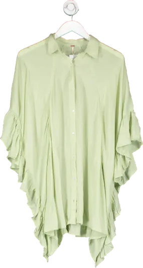 Free People Pale Green 'love Is' Oversized Frill Side Tunic Top UK XS/S