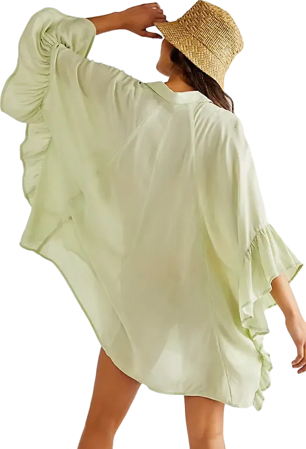 Free People Pale Green 'love Is' Oversized Frill Side Tunic Top UK XS/S