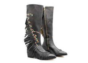 FREEDOM FIGHTER FRINGE BOOT - BLACK - MADE TO ORDER