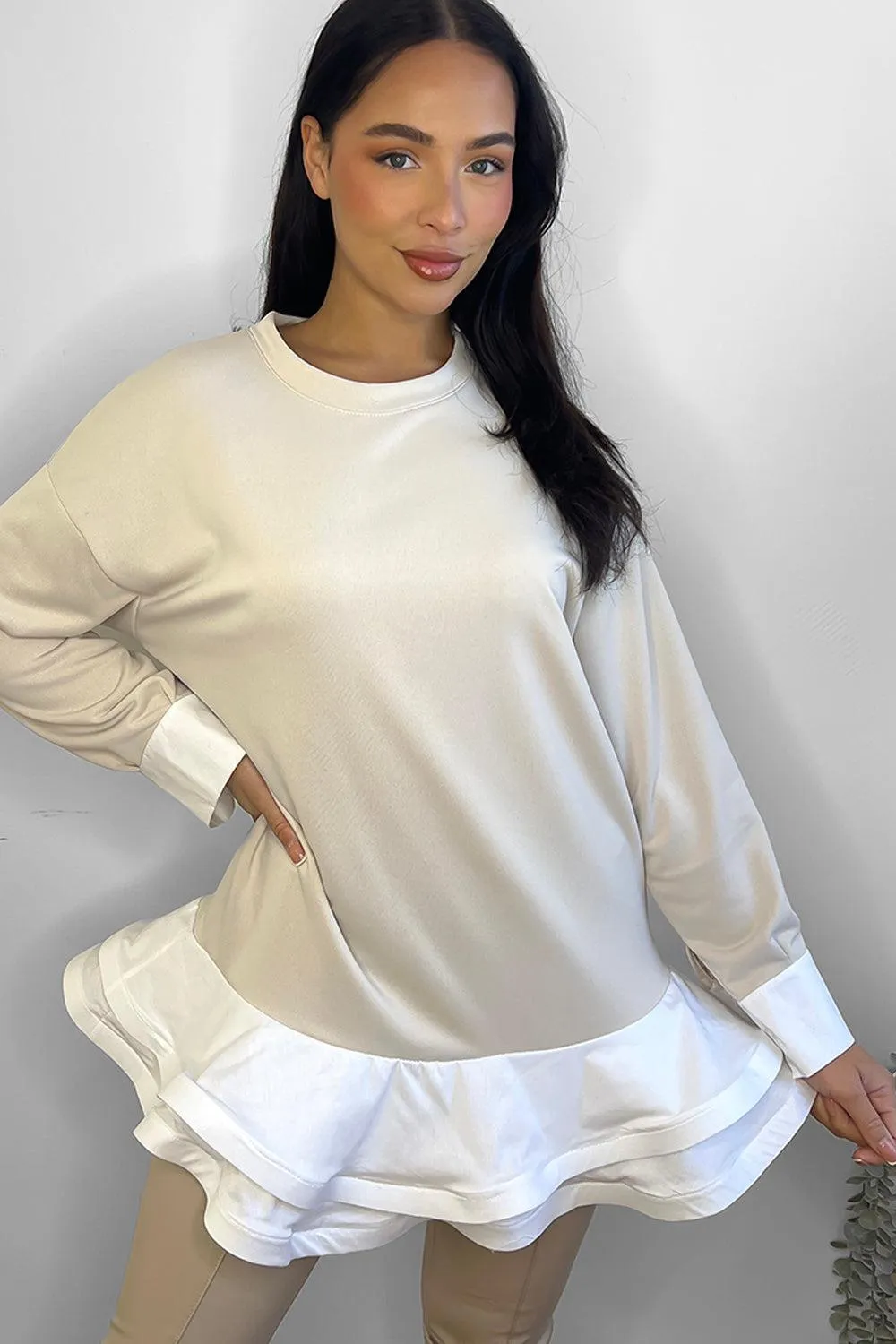 Frilled Hem Sweatshirt Dress