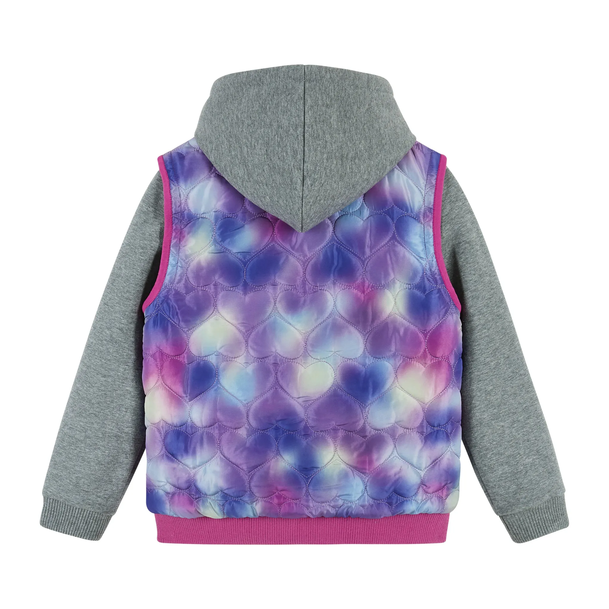 Girls Two-Fer Heart Quilted Vest Jacket  | Pink Grey