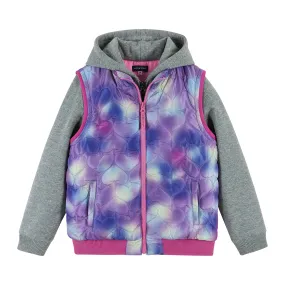 Girls Two-Fer Heart Quilted Vest Jacket  | Pink Grey