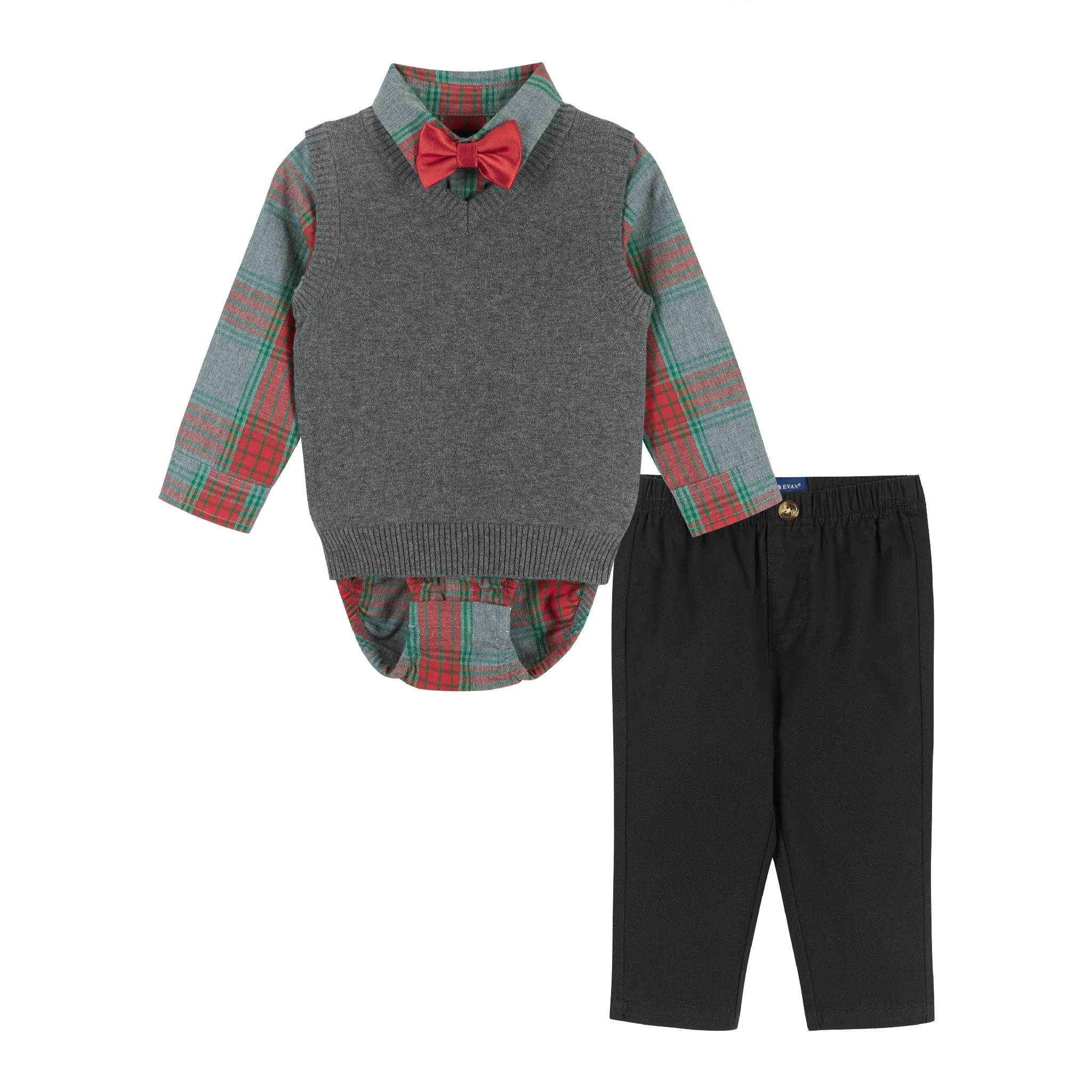 Infant Holiday Check Buttondown w/Vest Set  | Grey