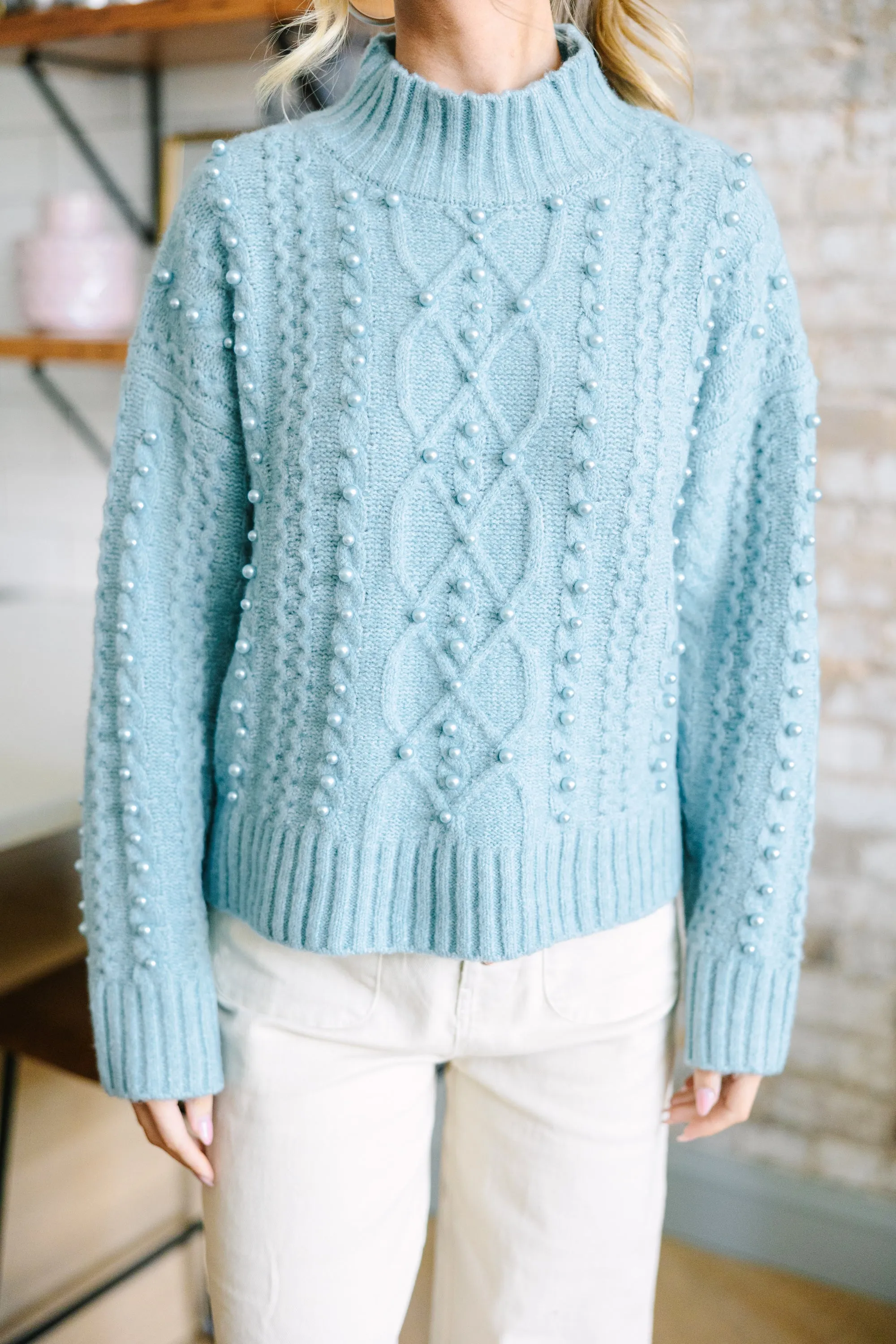 It's All You Ice Blue Embellished Sweater