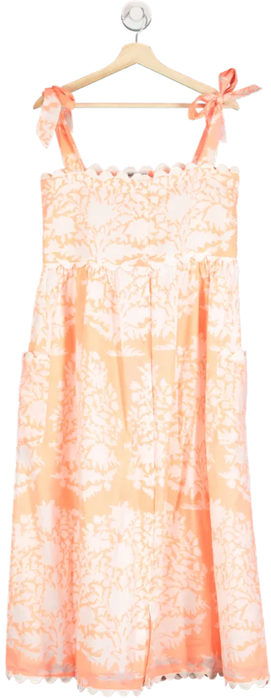 juliet dunn Orange Cotton Sundress With Tie Shoulders In Vibrant Coral UK 8