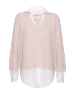 Layered V-Neck Pullover (Paloma/White)