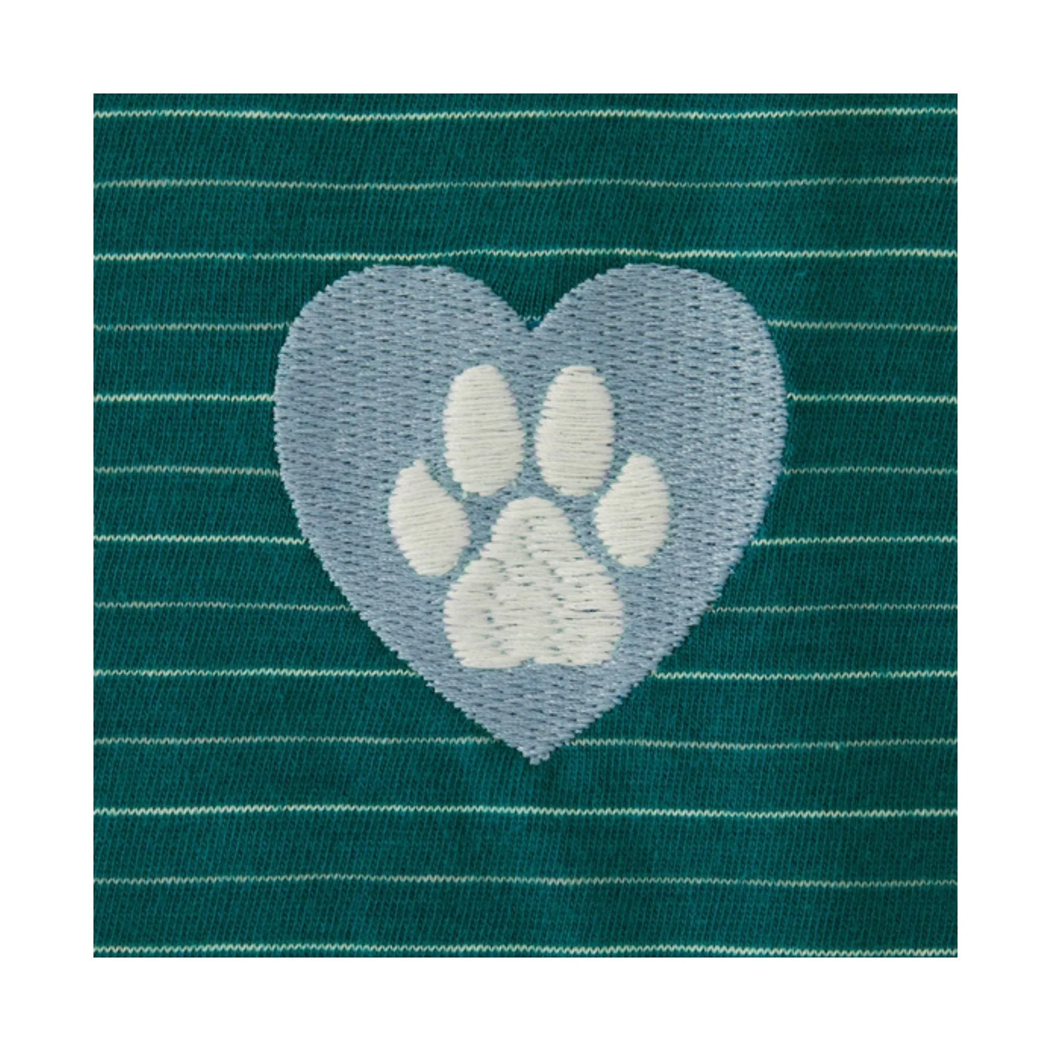 Life Is Good Women's Paw Print Heart Long Sleeve Striped Crusher-LITE Hooded Tee - Mallard Green