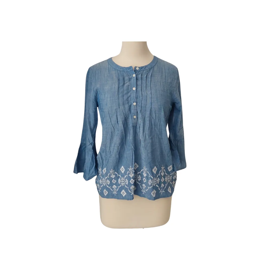 Loft Blue with White Embroidery Top | Gently Used |