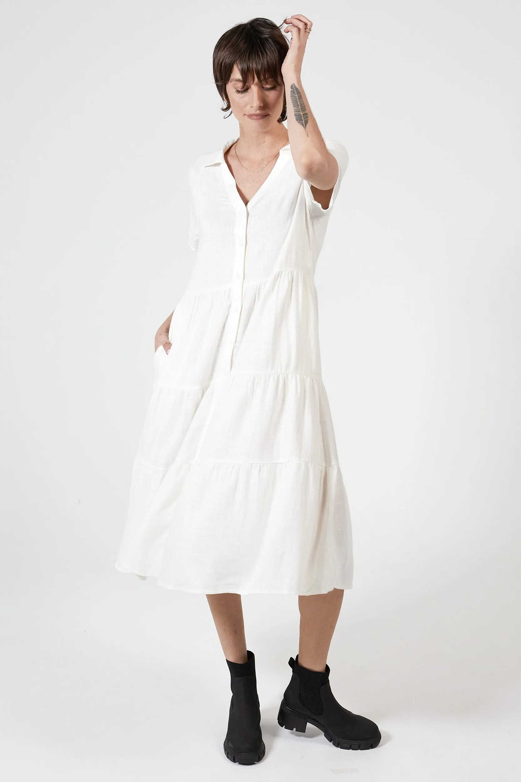 MARLOW LINEN DRESS -WHITE