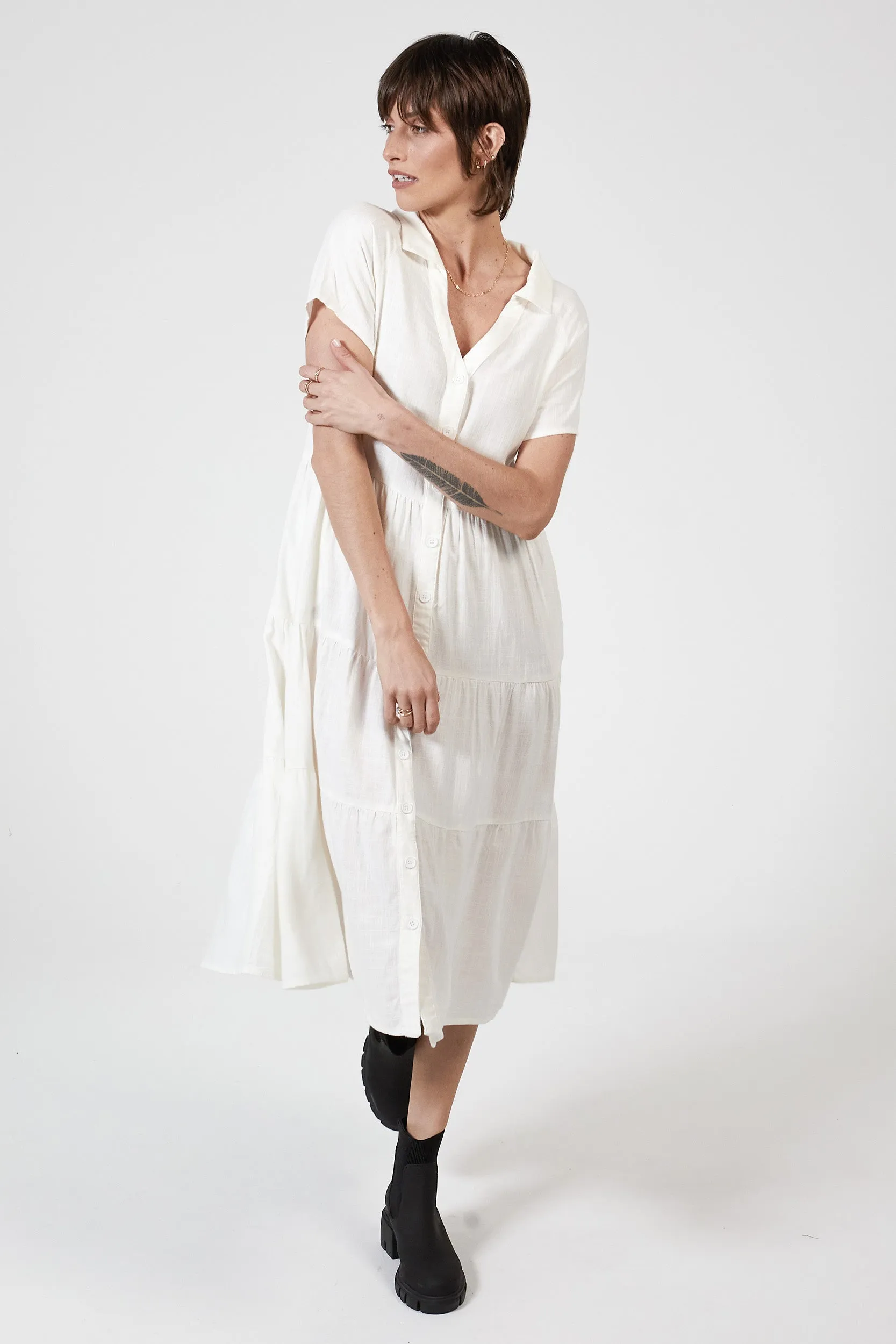 MARLOW LINEN DRESS -WHITE