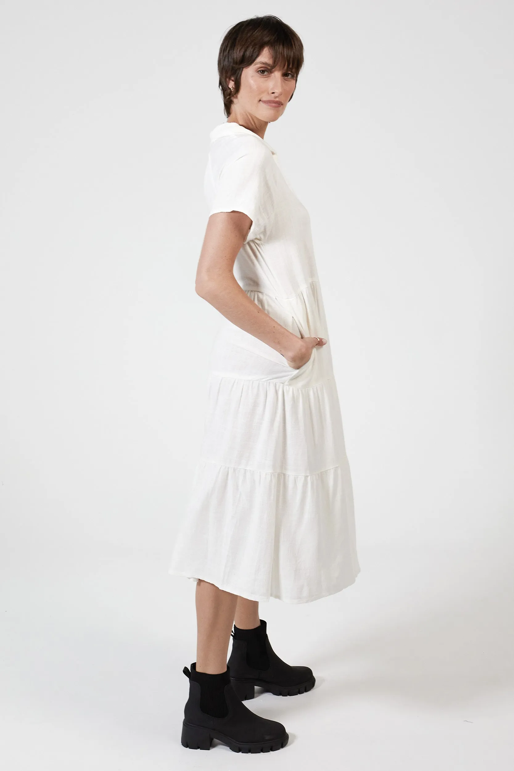 MARLOW LINEN DRESS -WHITE