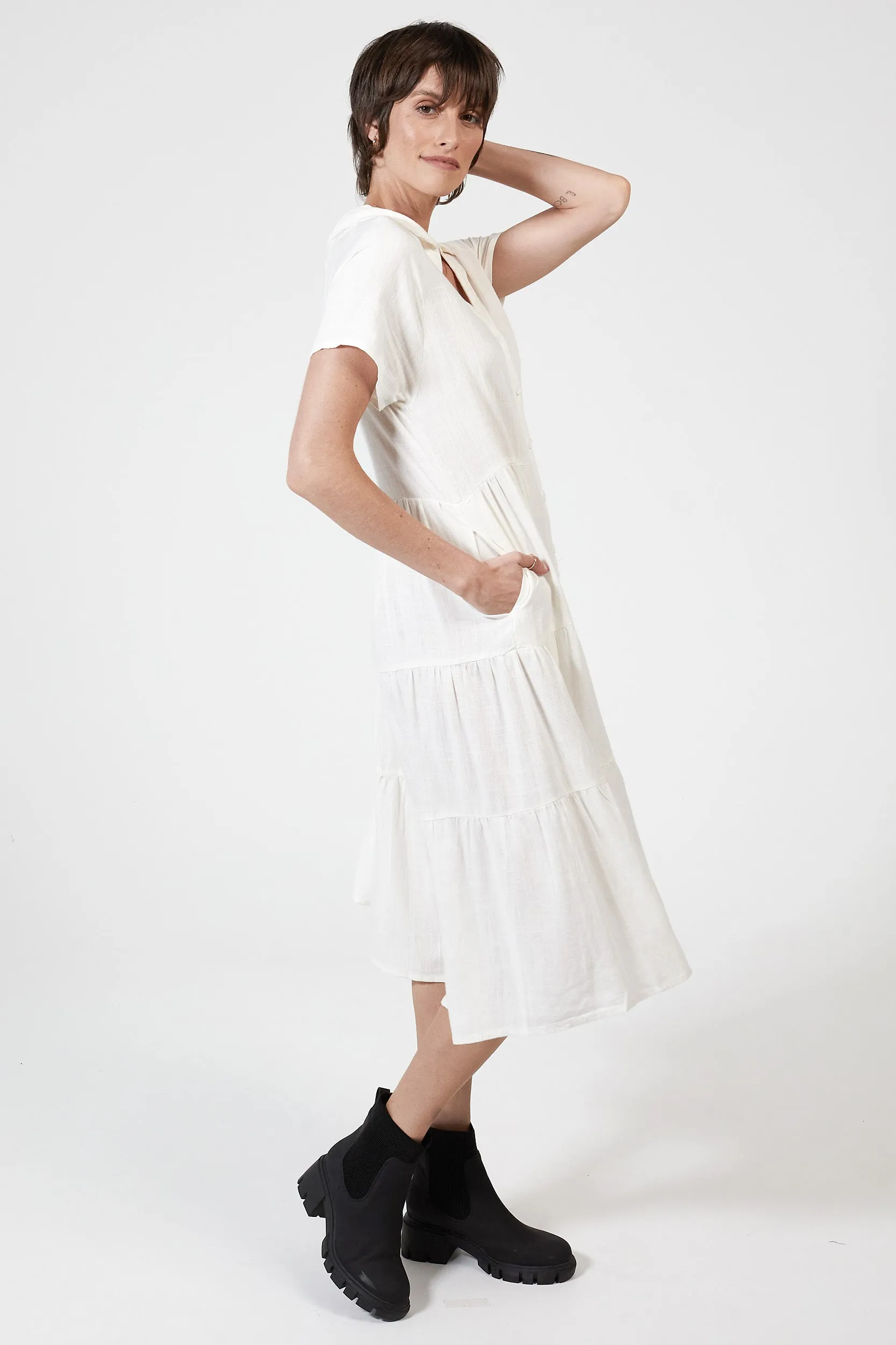 MARLOW LINEN DRESS -WHITE