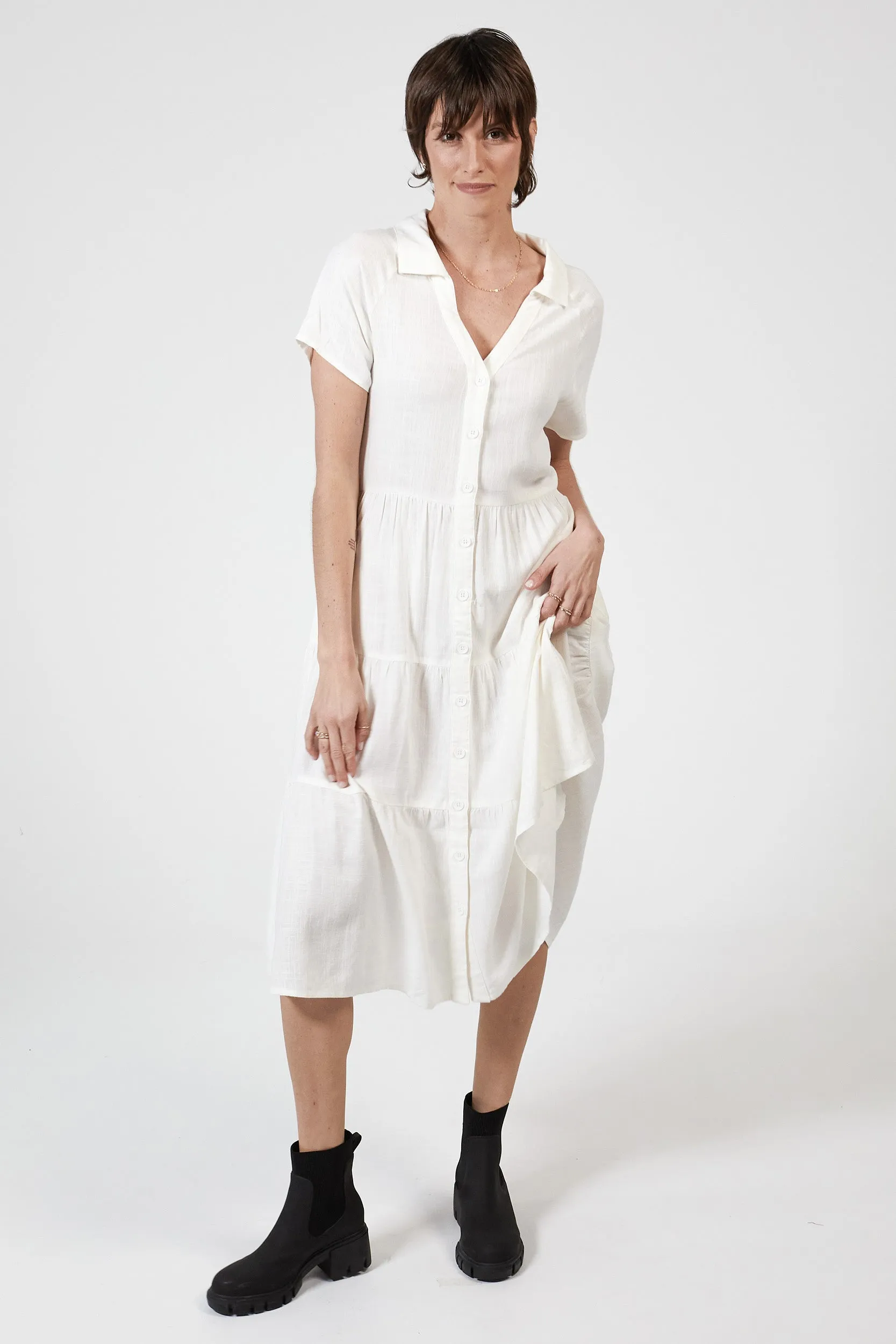 MARLOW LINEN DRESS -WHITE